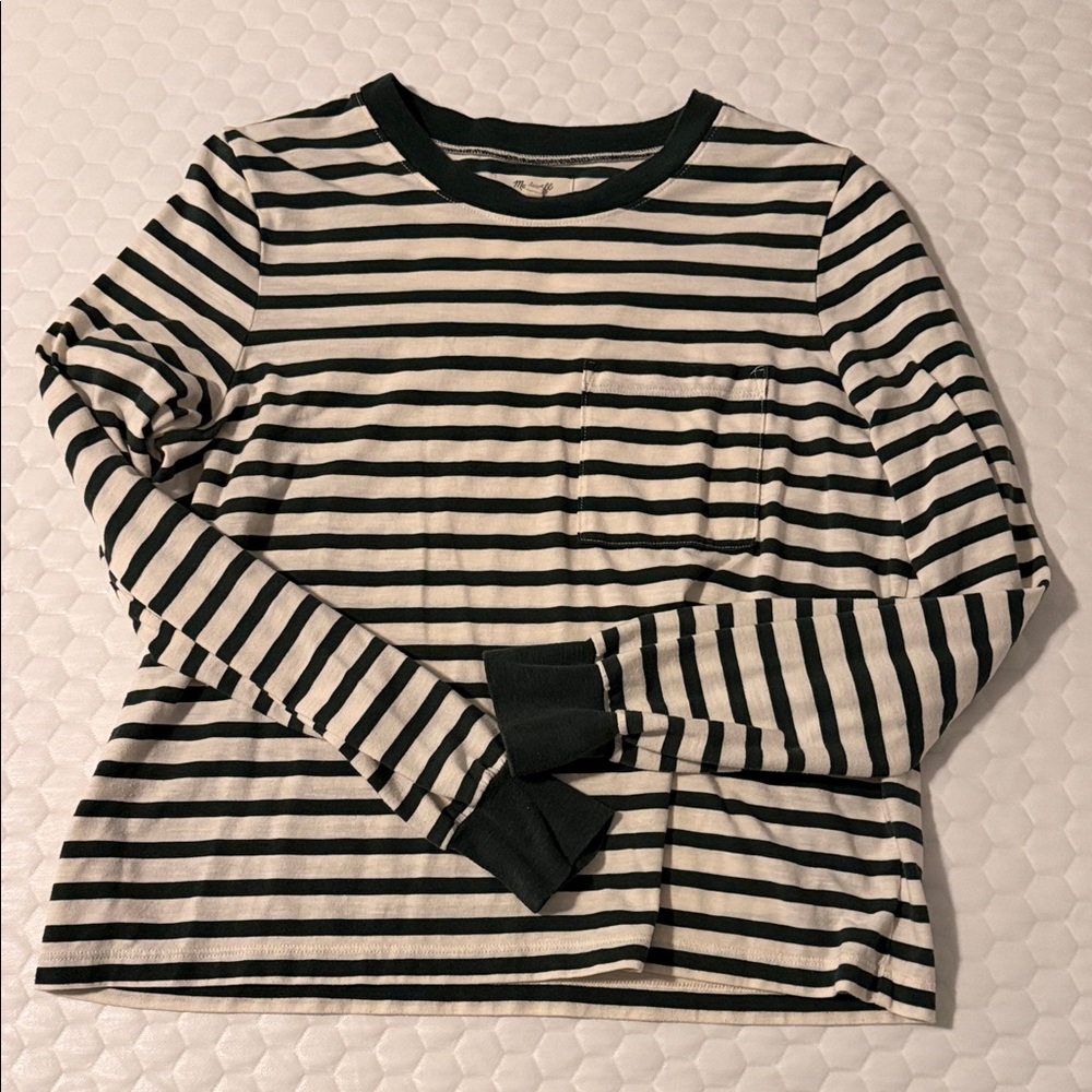 Madewell Long Sleeve Tee - Green and White Stripes